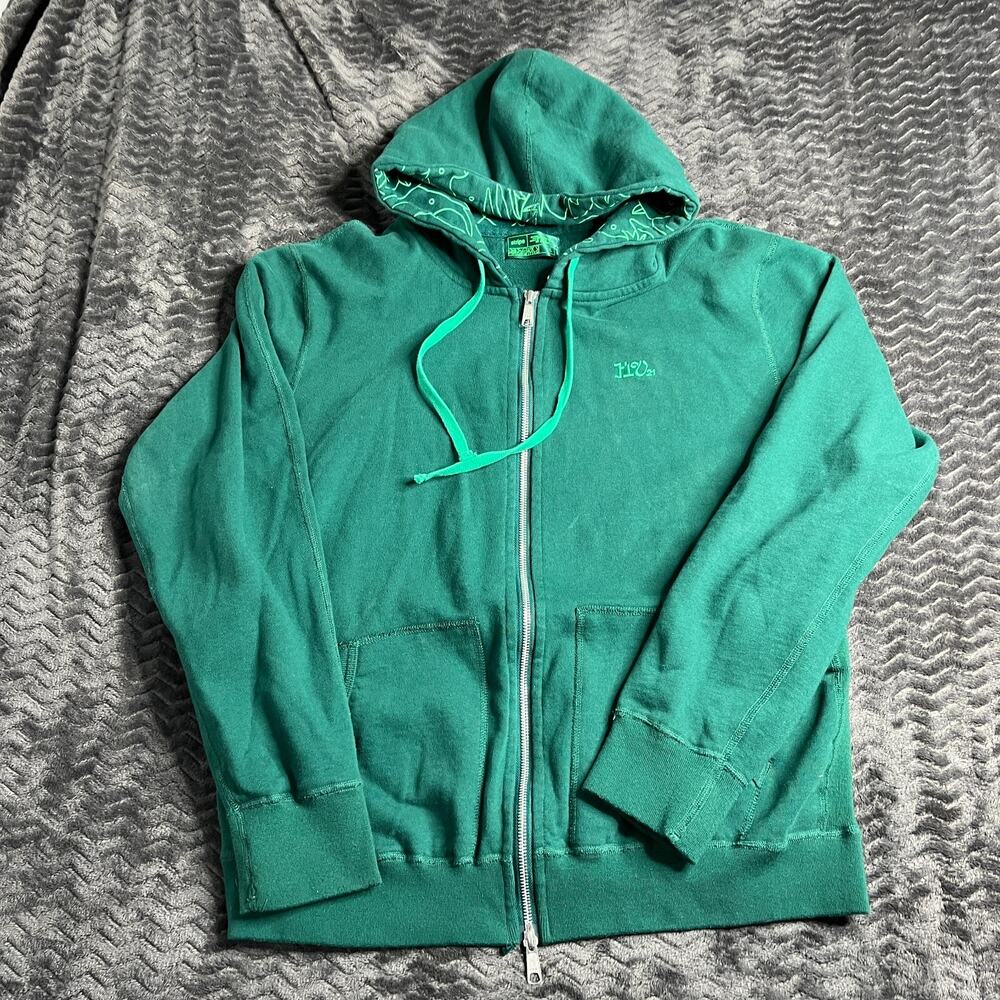 Stripe Nonvergence Green Men's Size Large Hoodie Full Zip Jacket Sweatshirt
